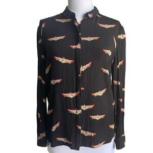 BIMBA Y LOLA Eagle Bird Print Long Sleeved Button Down Top XS Southwestern Boho